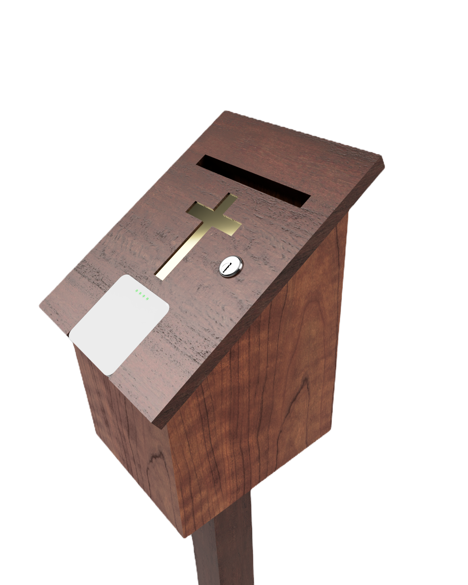 Wooden Card Reader Donation Box Close Up