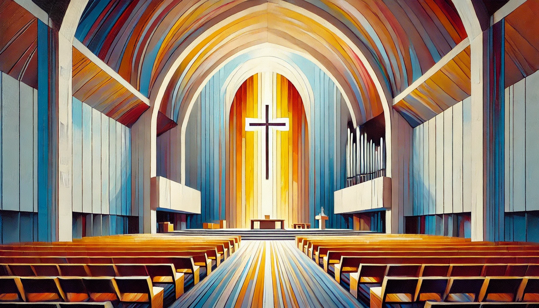 Colorful Oil Painting of Church Interior